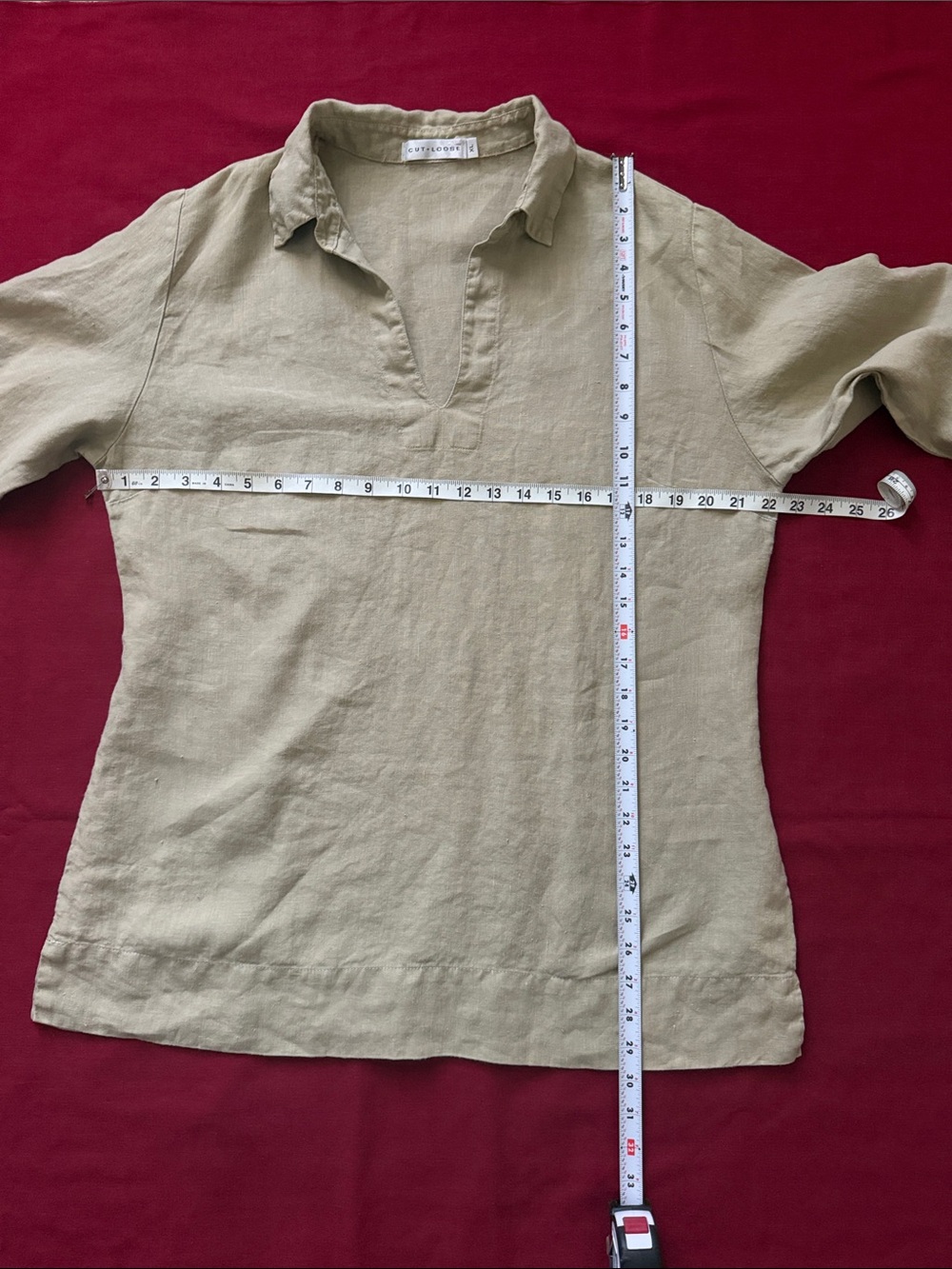 Cut Loose Sz XL Light Sage Linen v-necked Collared Top - Picture 8 of 13